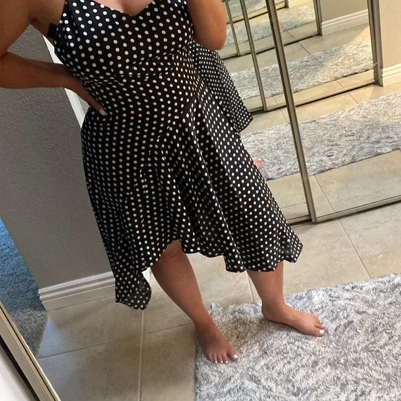 LULUS Black and white polkadot asymmetrical dress - Picture 3 of 5
